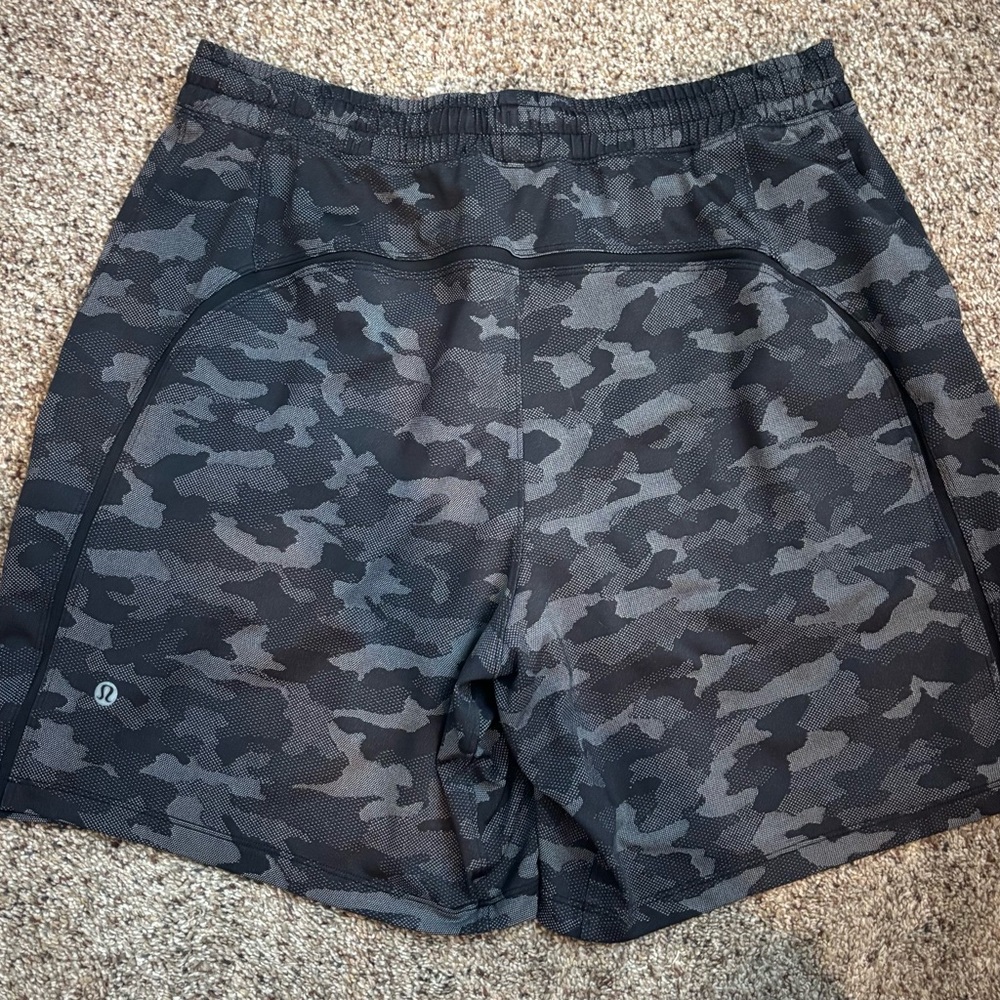 Lululemon Men’s Pace Breaker 7” Lined - Black and Gray Camo Shorts.
